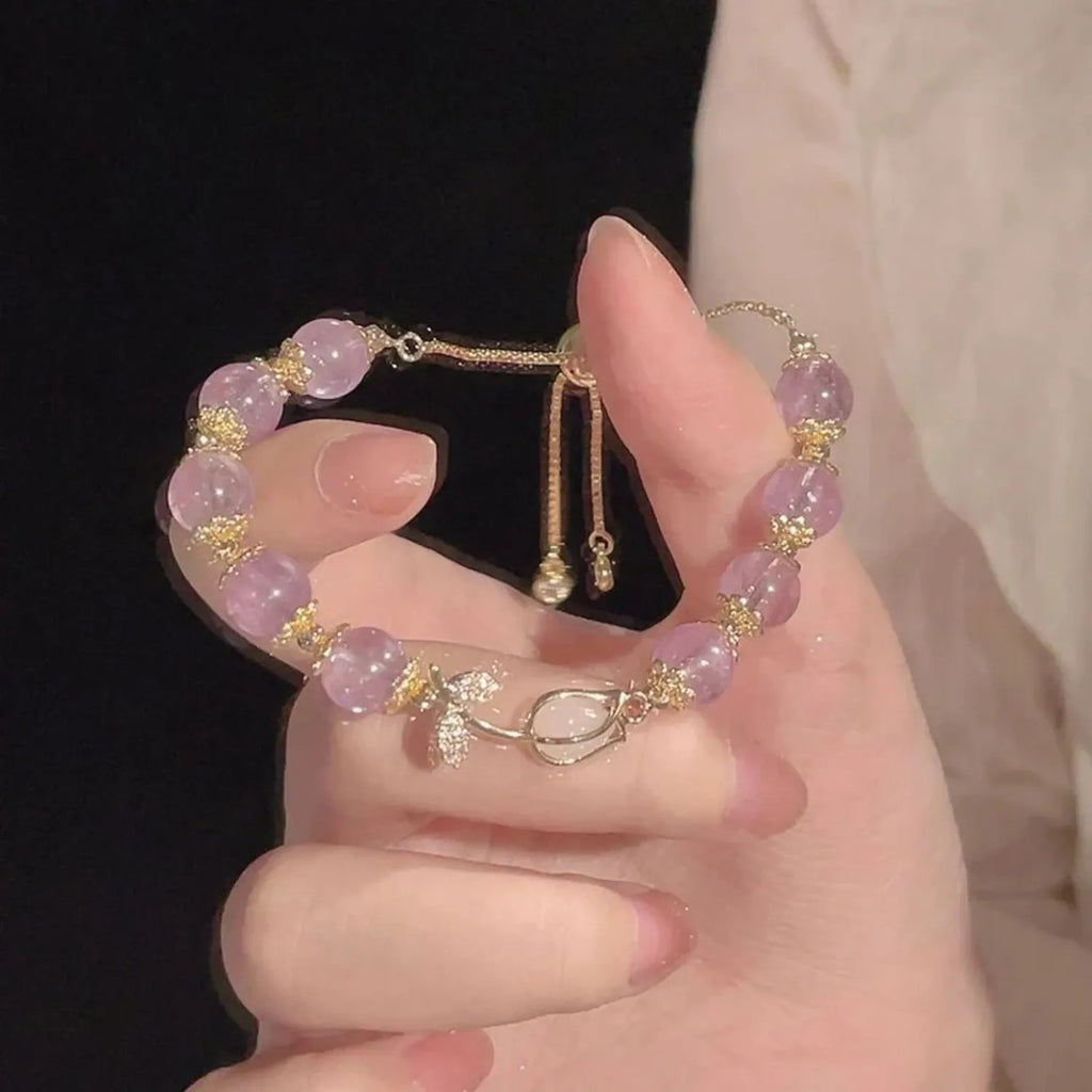 Cat's Eye Tulip Flower Bangle Bracelet