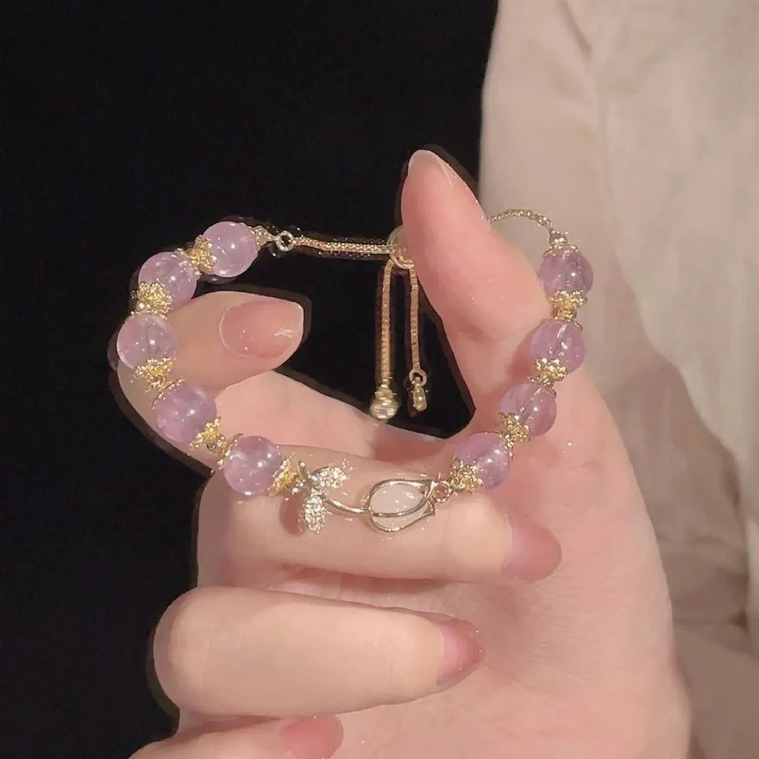 Cat's Eye Tulip Flower Bangle Bracelet