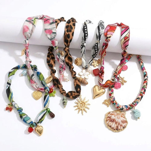 Ceramic Blossom Ribbon Choker Necklace - Hand-Tied Flower Pendant — all variants