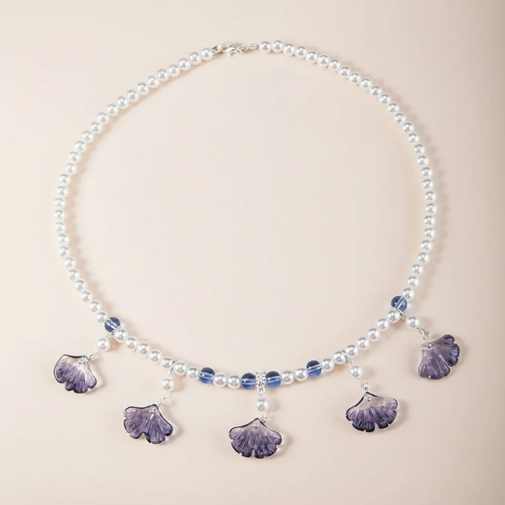 Chinese Style Ink Blue Pearl & Ginkgo Necklace Set