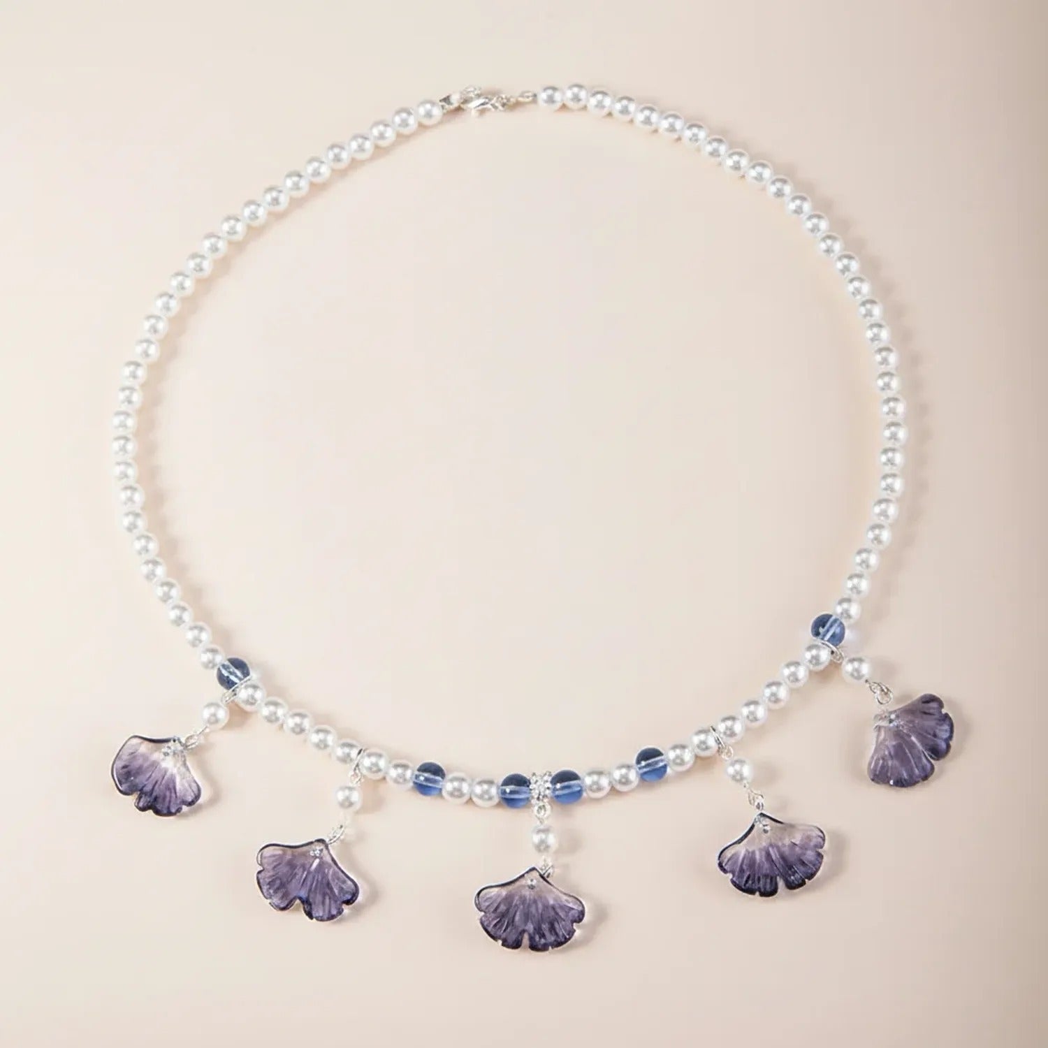 Chinese Style Ink Blue Pearl & Ginkgo Necklace Set
