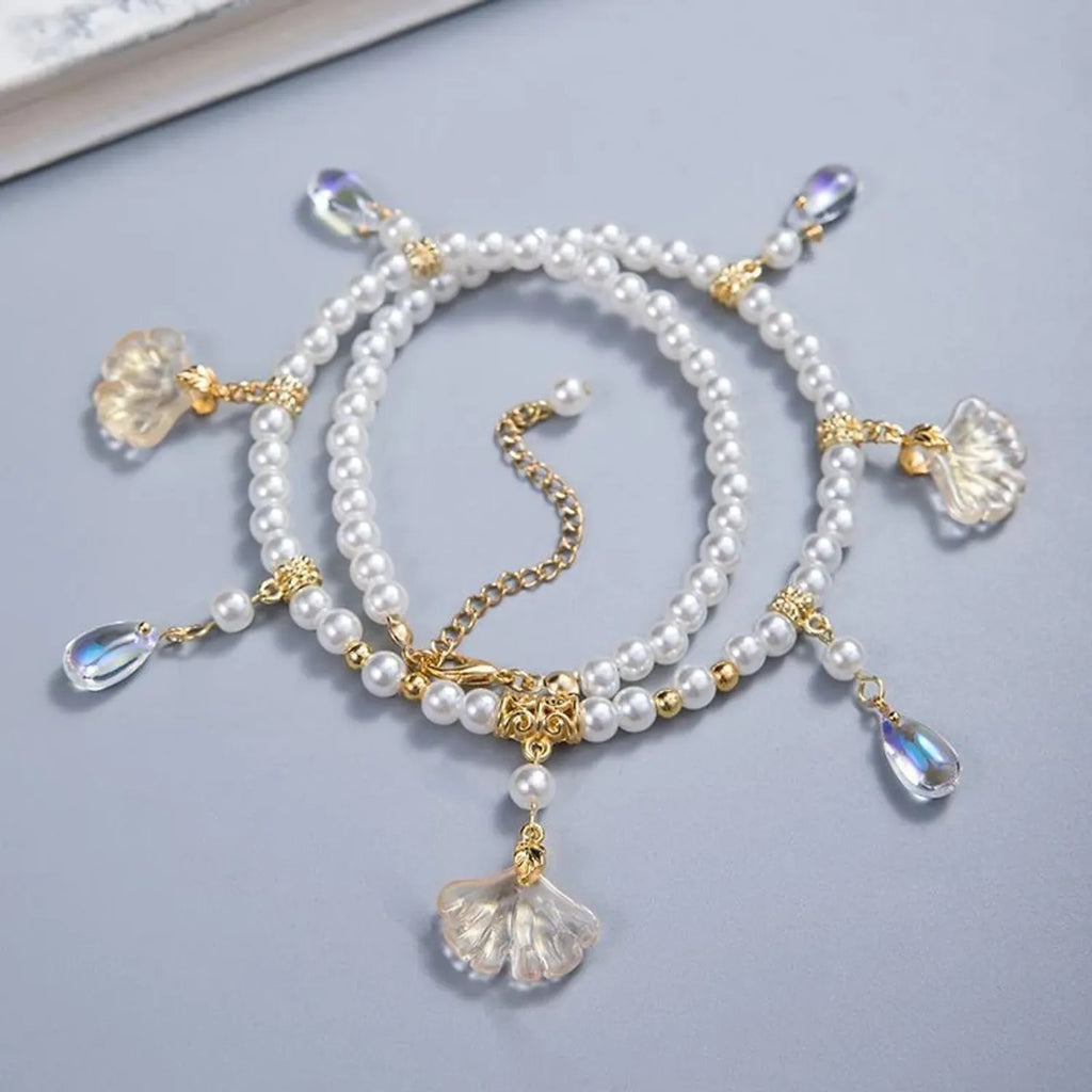 Chinese Style Ink Blue Pearl & Ginkgo Necklace Set