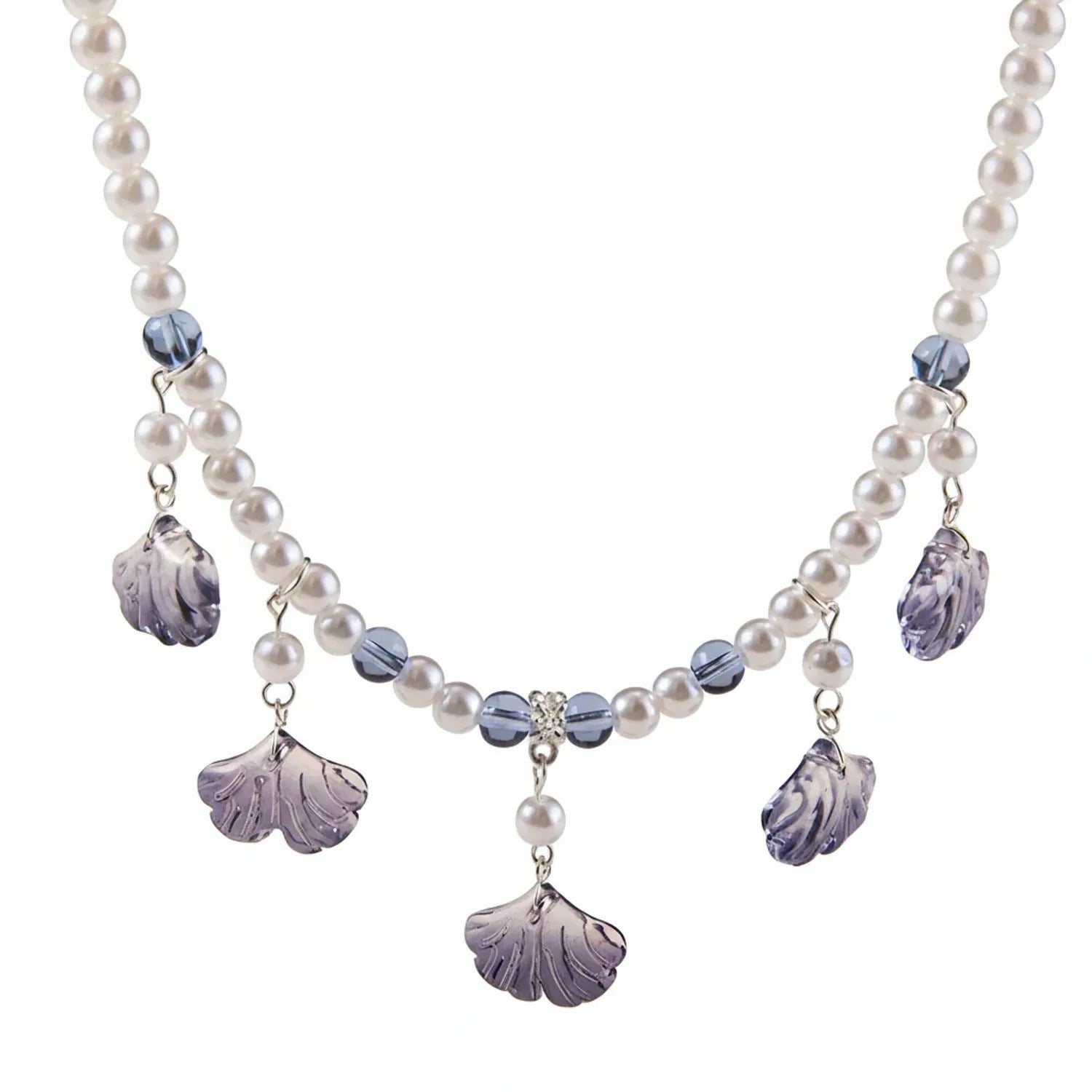 Chinese Style Ink Blue Pearl & Ginkgo Necklace Set