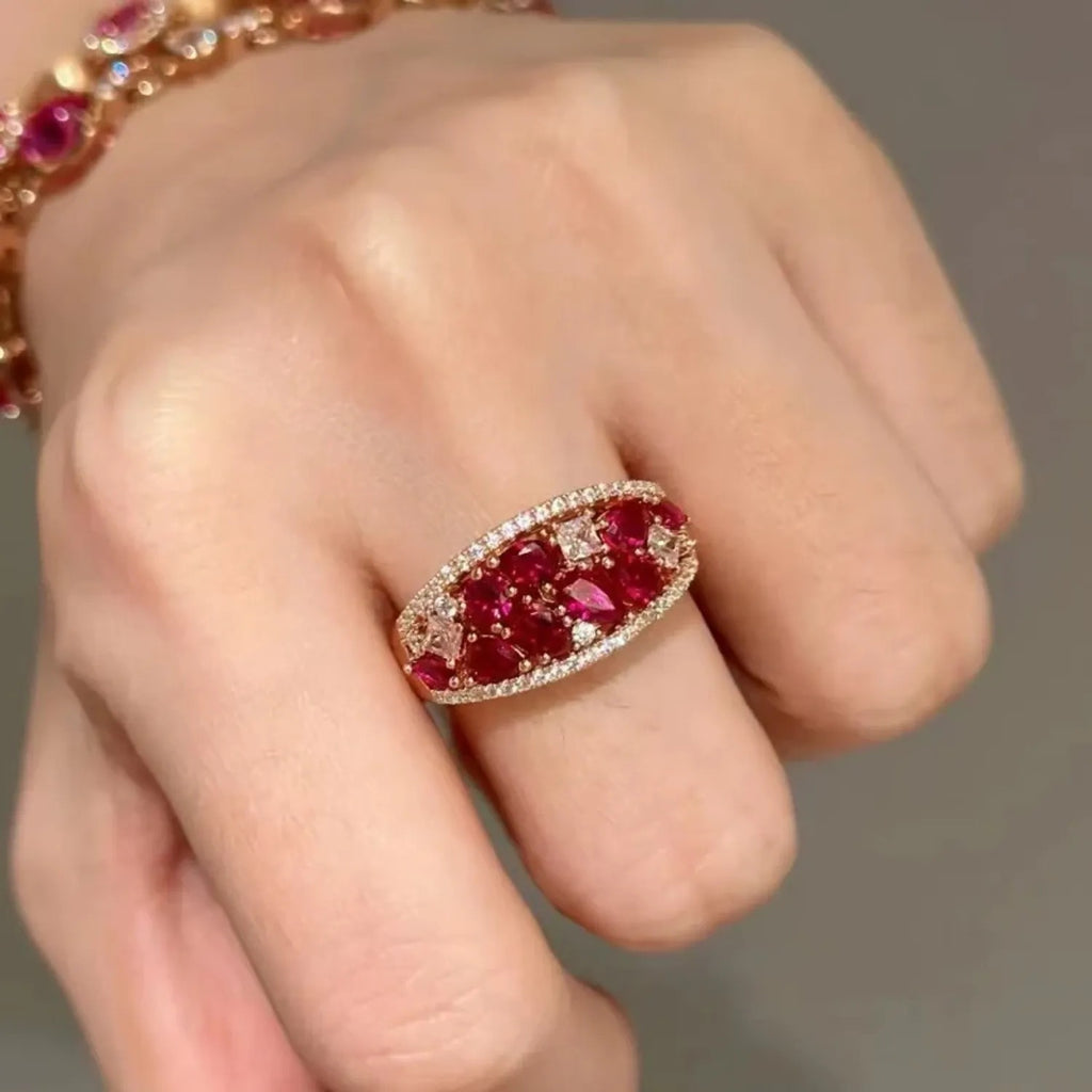 Chinese-Style Red Corundum Open Ring