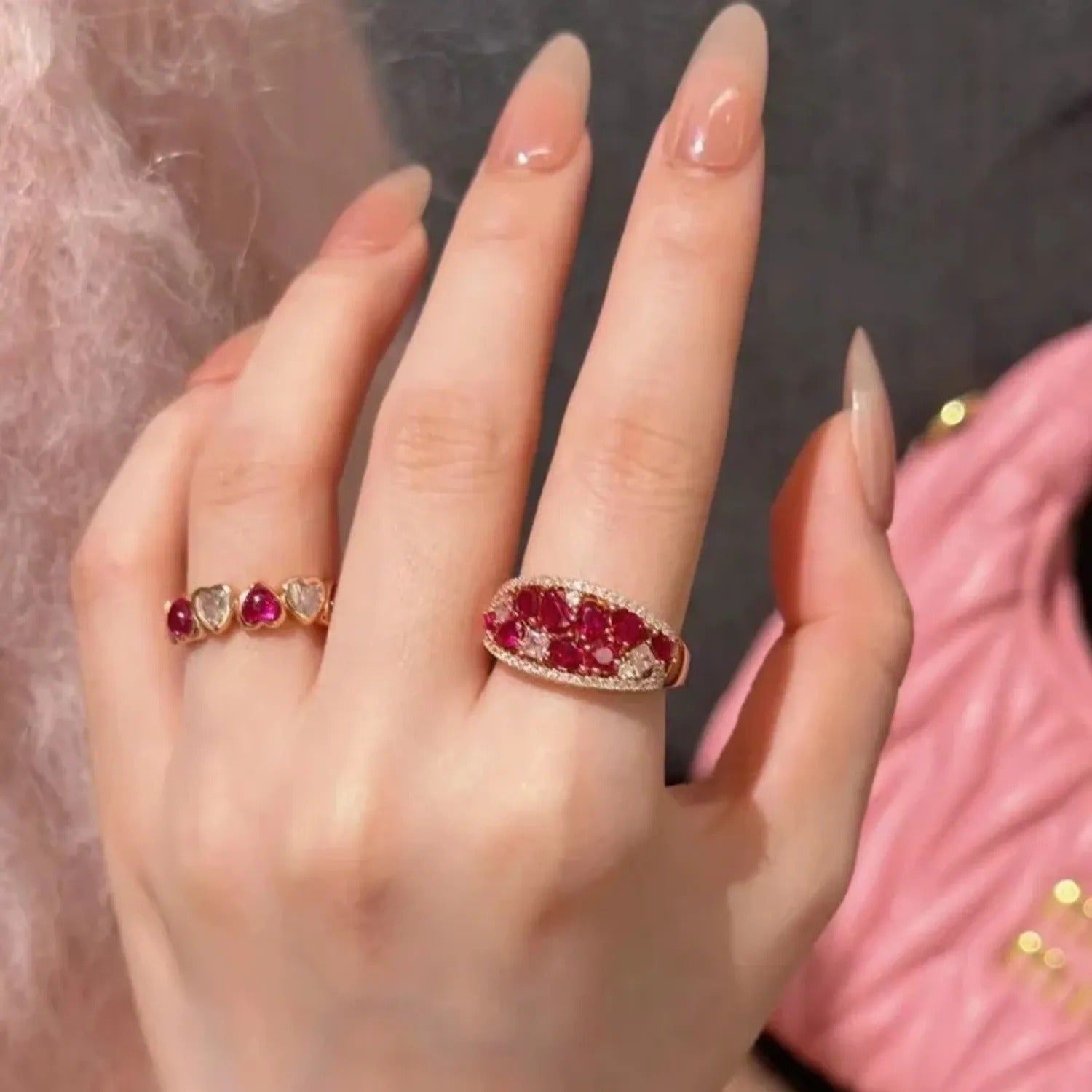 Chinese-Style Red Corundum Open Ring