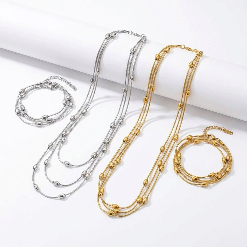 Titanium Steel Long Necklace & Bracelet Set, Tarnish-Free Jewelry