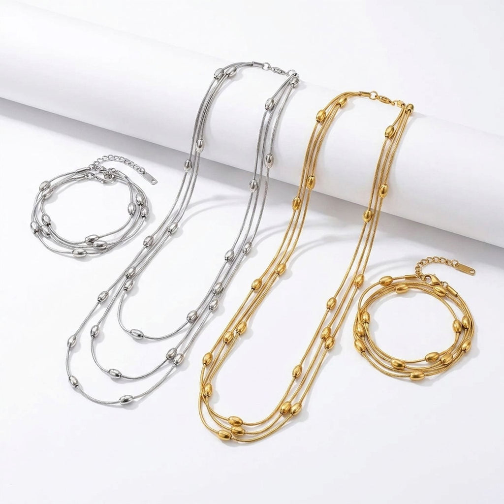Titanium Steel Long Necklace & Bracelet Set, Tarnish-Free Jewelry