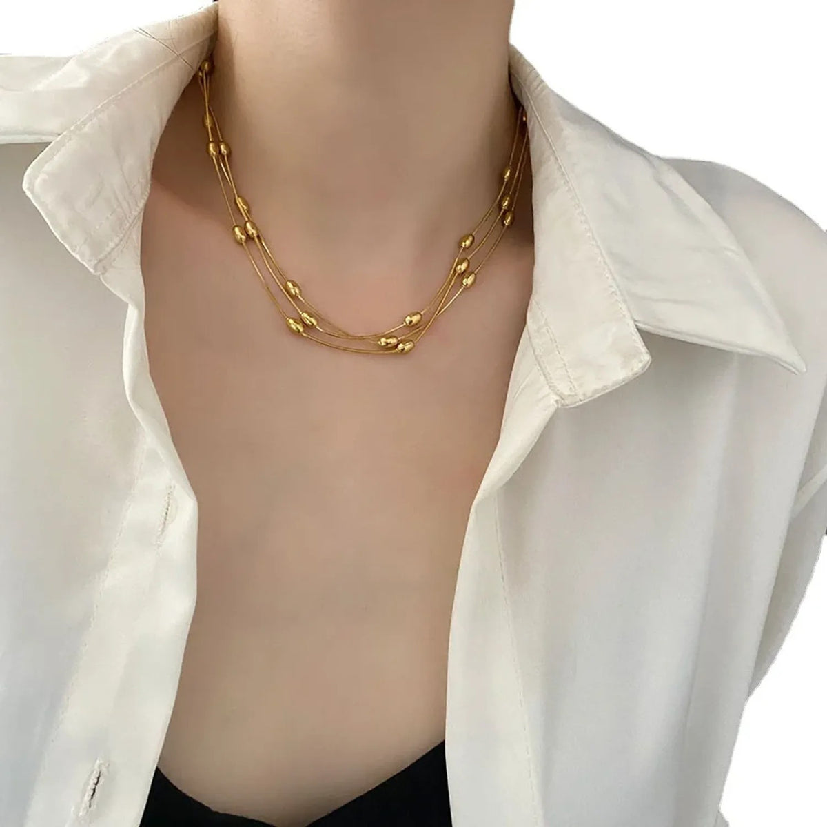 Titanium Steel Long Necklace & Bracelet Set, Tarnish-Free Jewelry