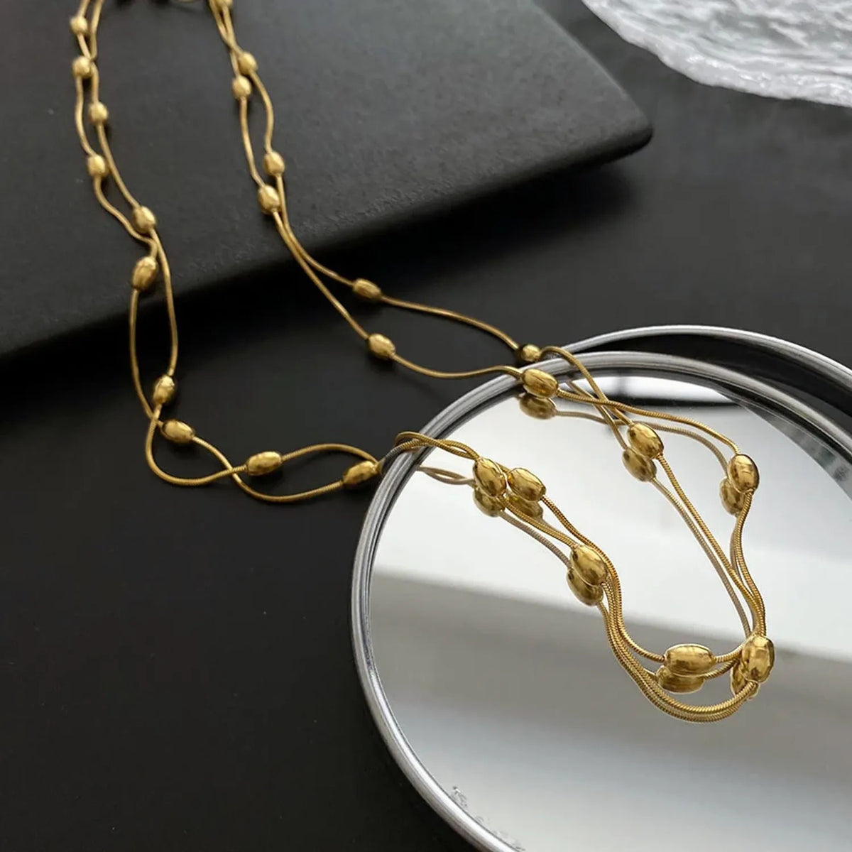 Titanium Steel Long Necklace & Bracelet Set, Tarnish-Free Jewelry