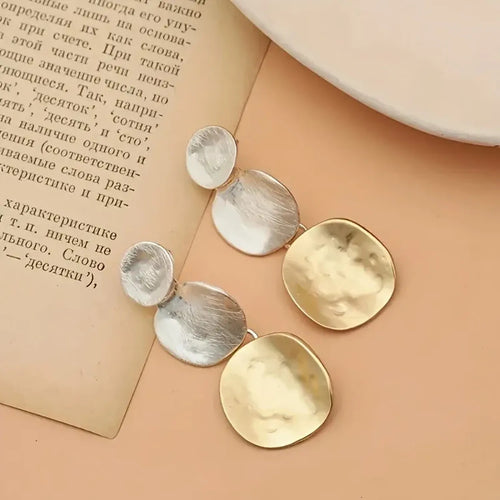 Circular Patchwork Earrings Geometric Bold Fashionable And Minimalist