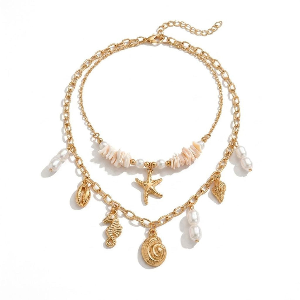 CJDROPSHIPPING — CJDROPSHIPPING Resort Starfish Conch & Seahorse Gold Necklace Women