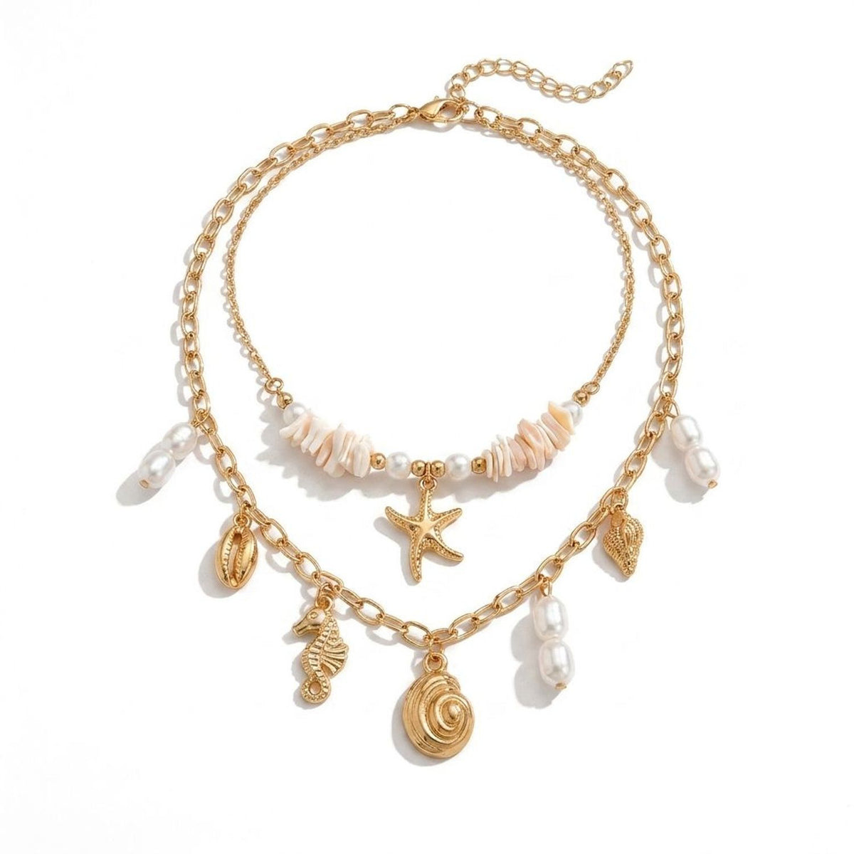 CJDROPSHIPPING — CJDROPSHIPPING Resort Starfish Conch & Seahorse Gold Necklace Women