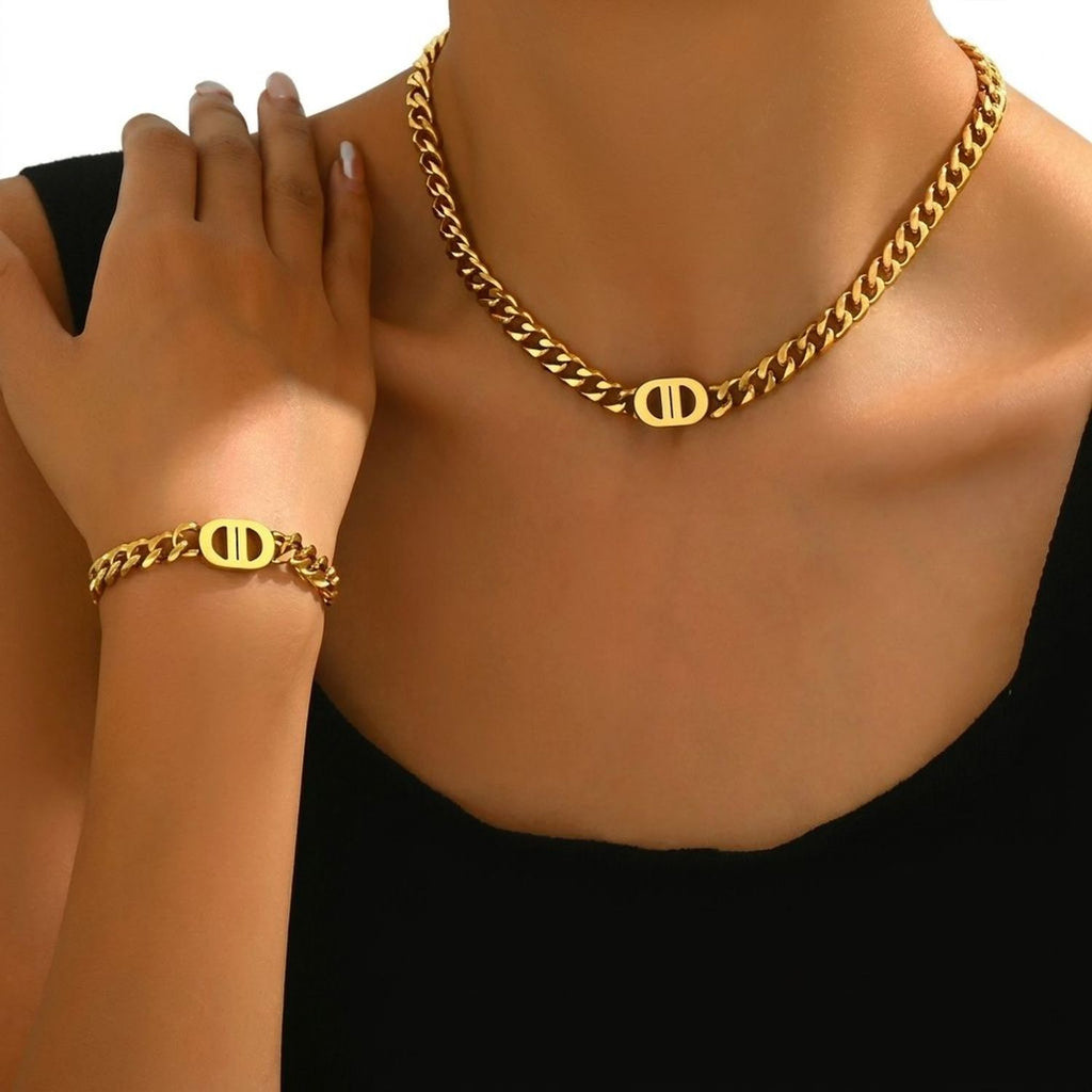 CJDROPSHIPPING — CJDROPSHIPPING Women's Cuban Link Jewelry Set Geometric Hip Hop Necklace & Bracelet