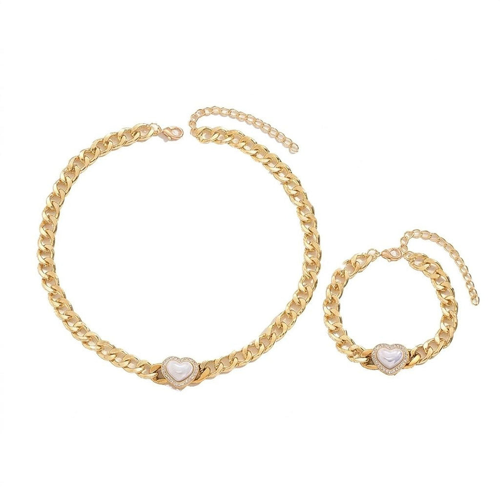 CJDROPSHIPPING — CJDROPSHIPPING Women's Cubic Zirconia Heart Jewelry Set - Clavicle Chain & Bracelet (Alternative to Permanent Jewelry)