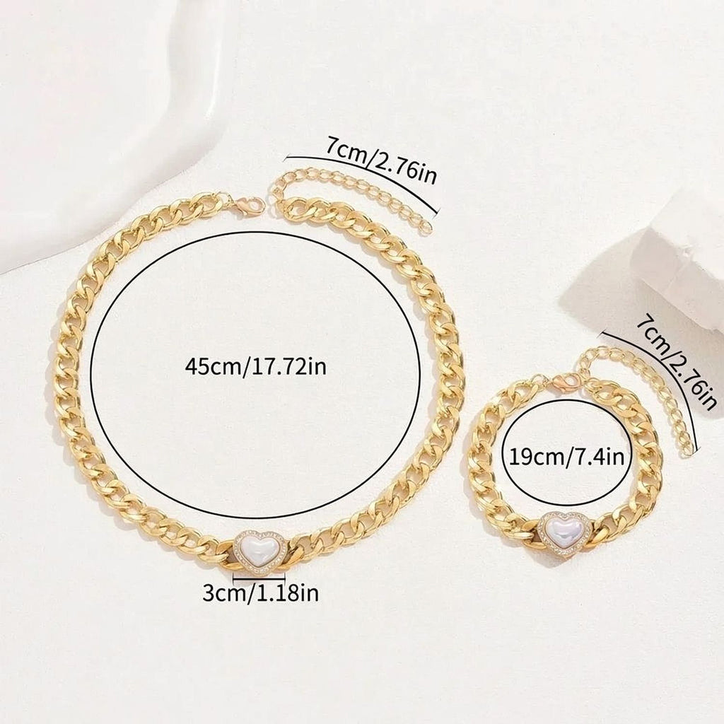 CJDROPSHIPPING — CJDROPSHIPPING Women's Cubic Zirconia Heart Jewelry Set - Clavicle Chain & Bracelet (Alternative to Permanent Jewelry)
