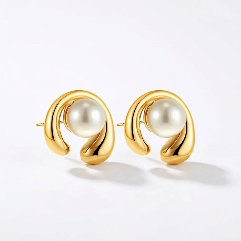 CJDROPSHIPPING — Geometric Faux Pearl Stud Earrings for Women, Circle Design