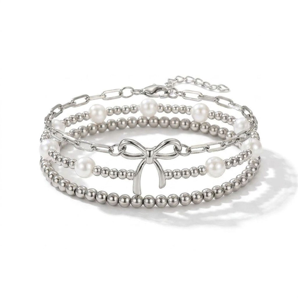 CJDROPSHIPPING — Woven Faux Pearl Bracelets for Women, Geometric Bowknot Set