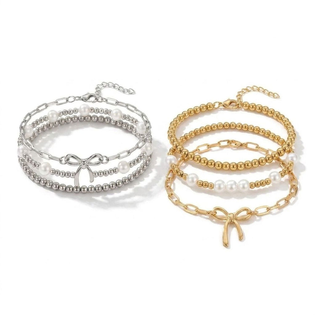 CJDROPSHIPPING — Woven Faux Pearl Bracelets for Women, Geometric Bowknot Set — all variants