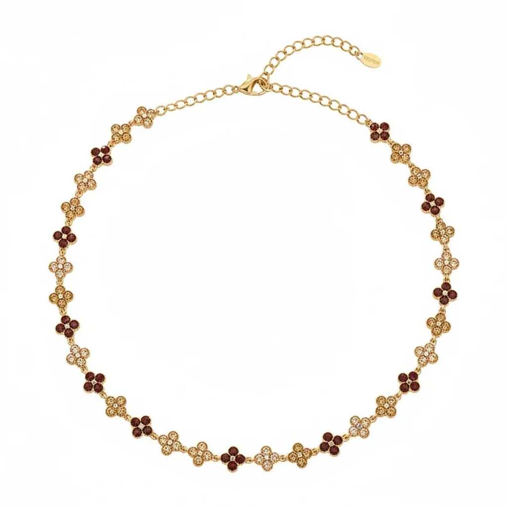 Colored zircon four-leaf clover champagne necklace