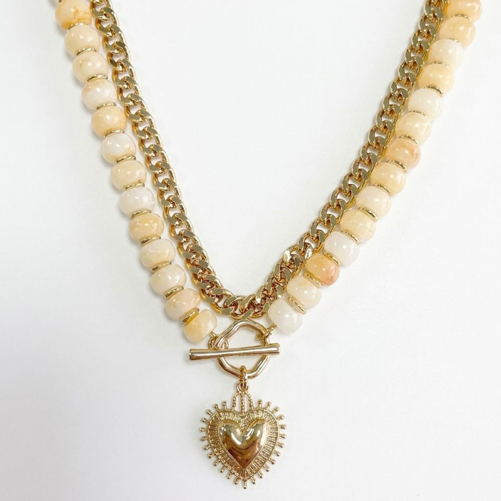 Colorful Beaded Heart Pendant Layered Necklace for Women, Y2K Clavicle Chain