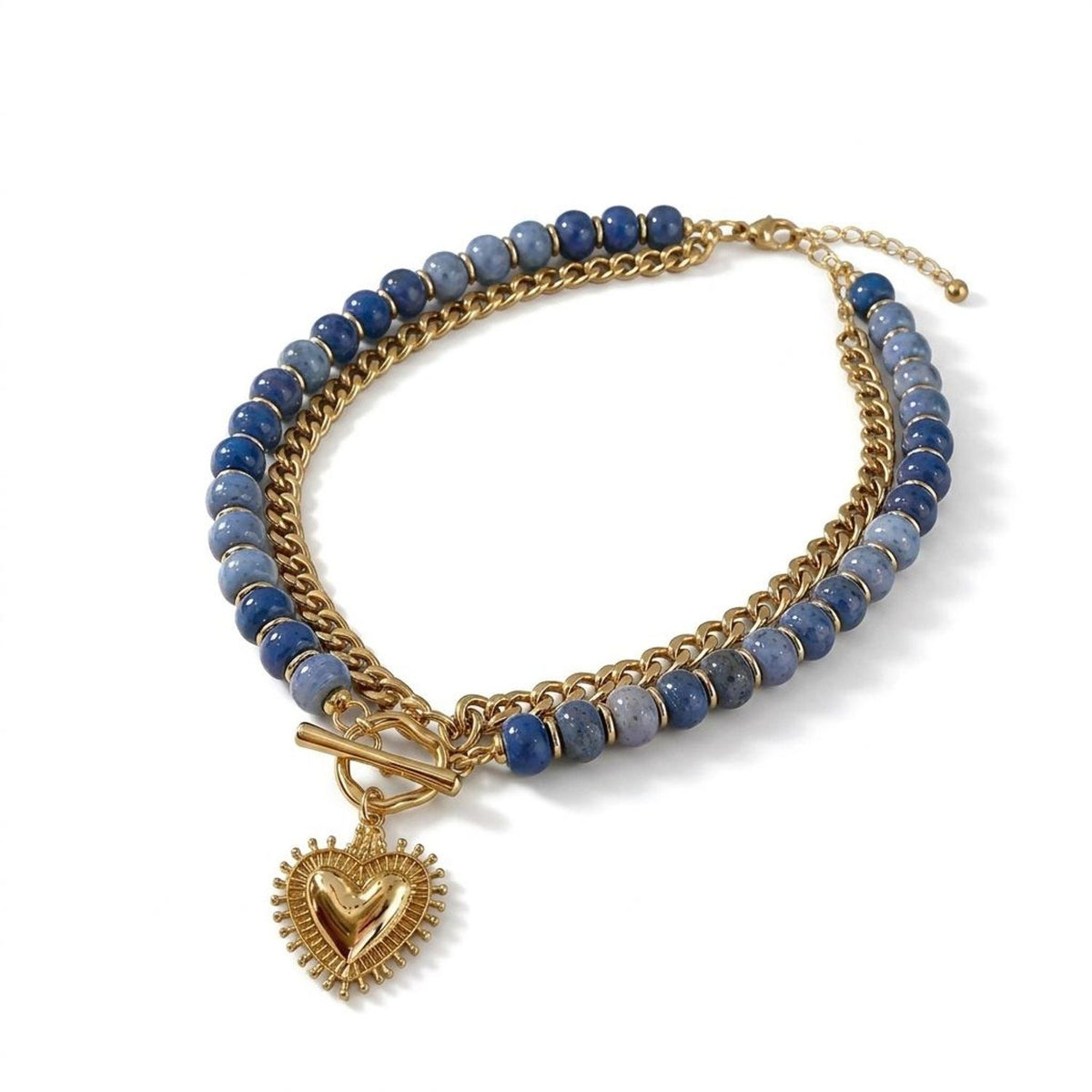 Colorful Beaded Heart Pendant Layered Necklace for Women, Y2K Clavicle Chain