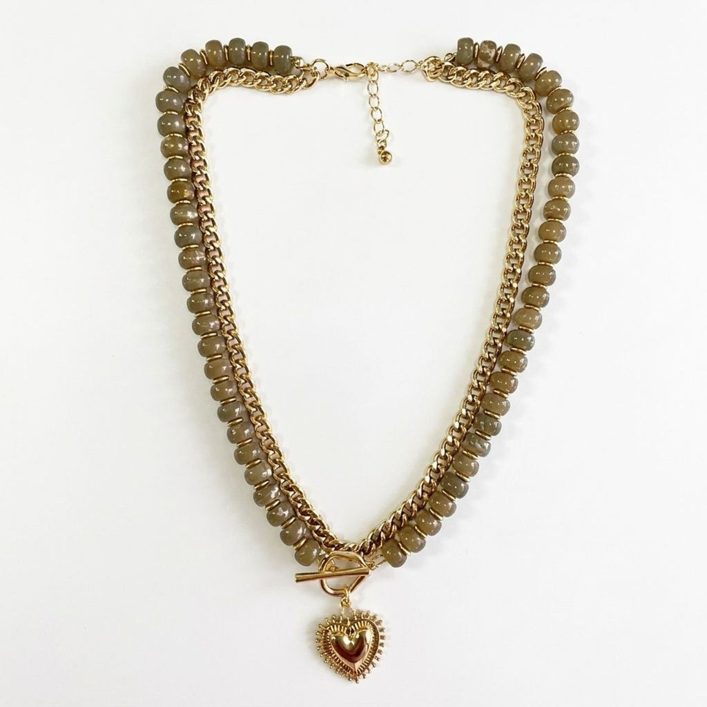 Colorful Beaded Heart Pendant Layered Necklace for Women, Y2K Clavicle Chain