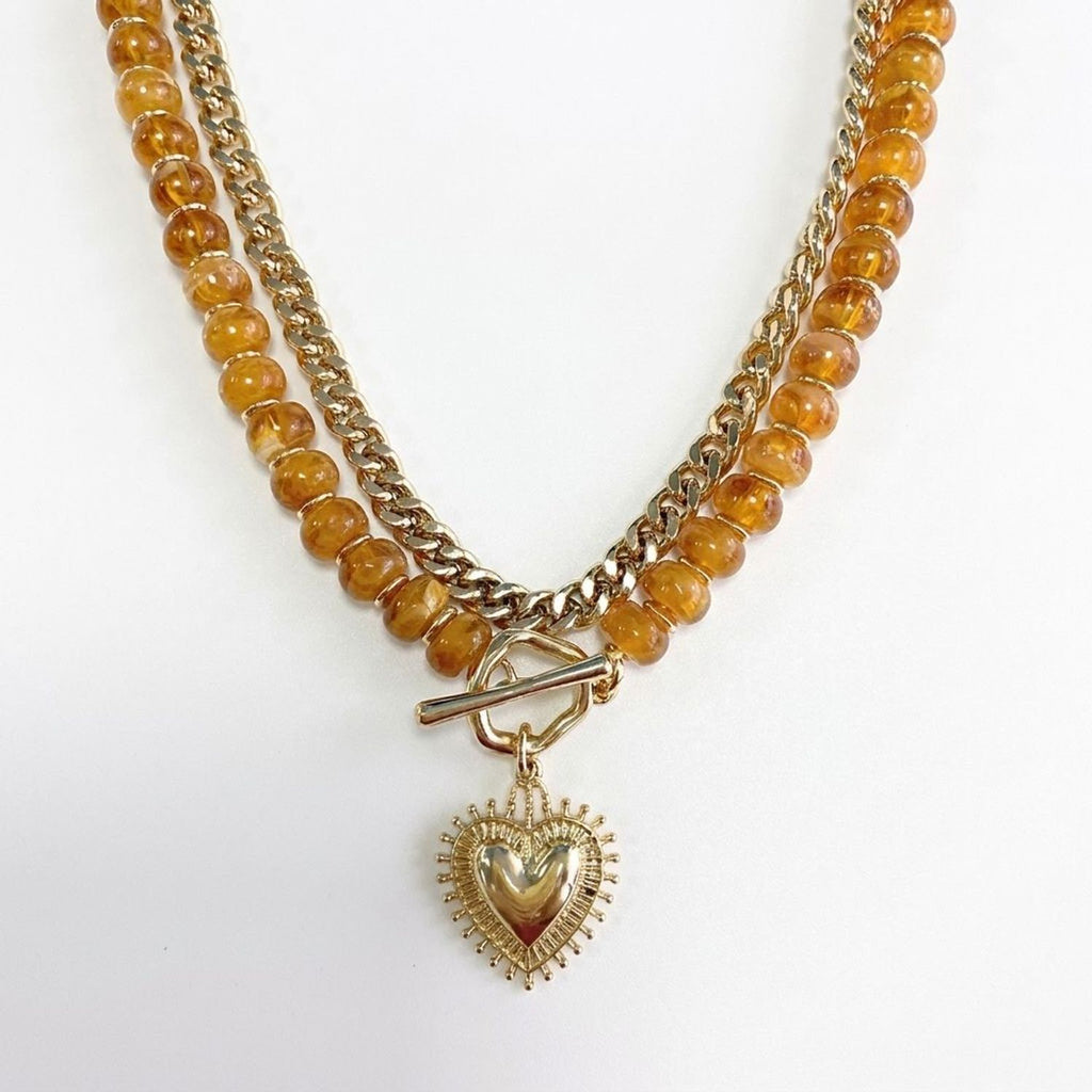 Colorful Beaded Heart Pendant Layered Necklace for Women, Y2K Clavicle Chain