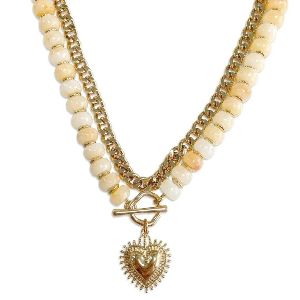 Colorful Beaded Heart Pendant Layered Necklace for Women, Y2K Clavicle Chain
