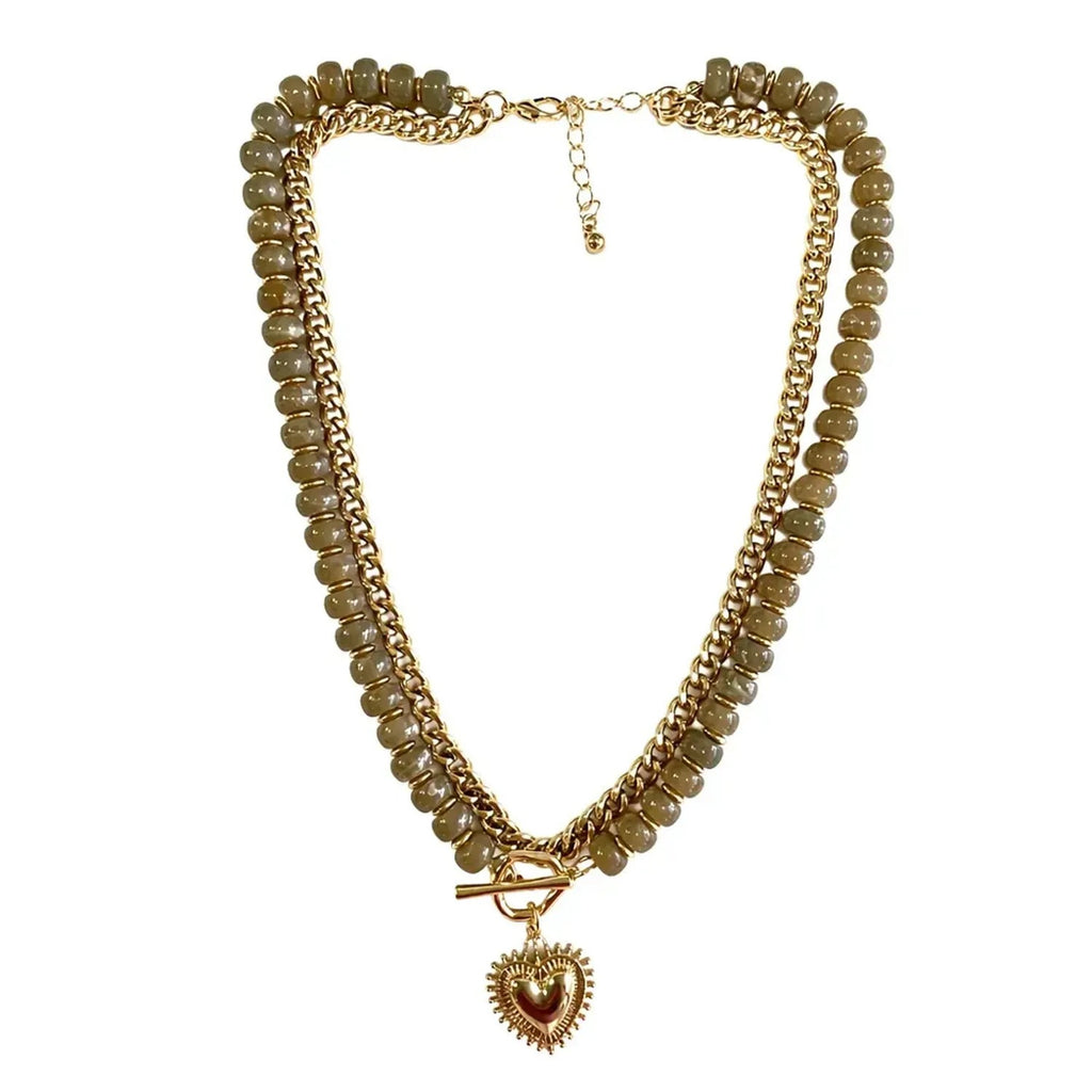 Colorful Beaded Heart Pendant Layered Necklace for Women, Y2K Clavicle Chain