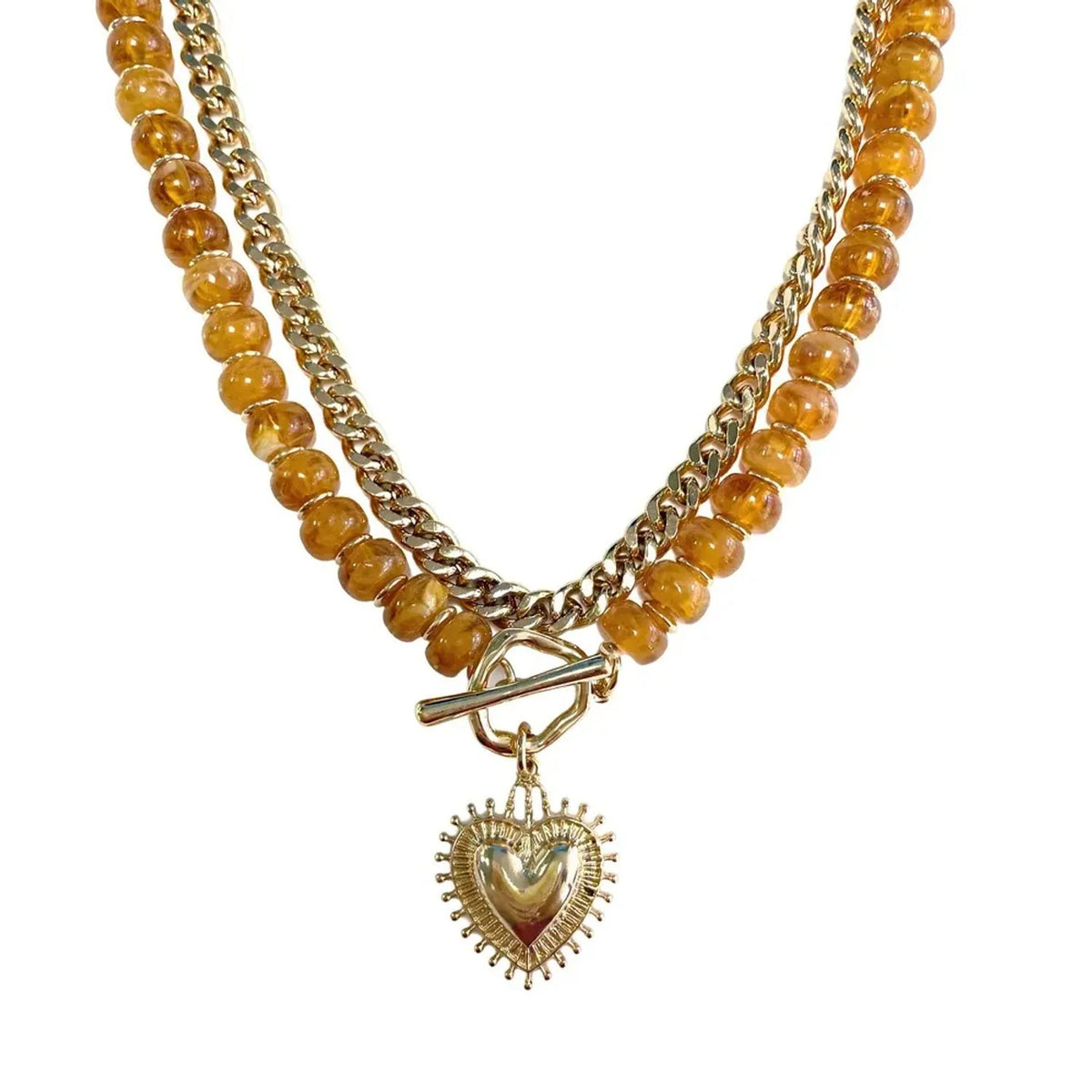 Colorful Beaded Heart Pendant Layered Necklace for Women, Y2K Clavicle Chain