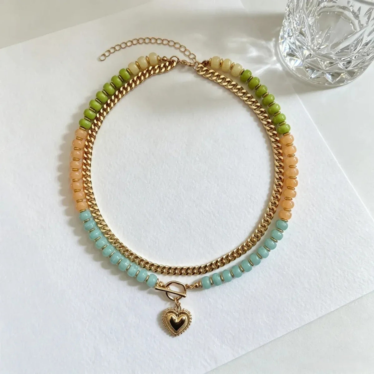 Colorful Beaded Heart Pendant Multi-Layer Necklace for Women