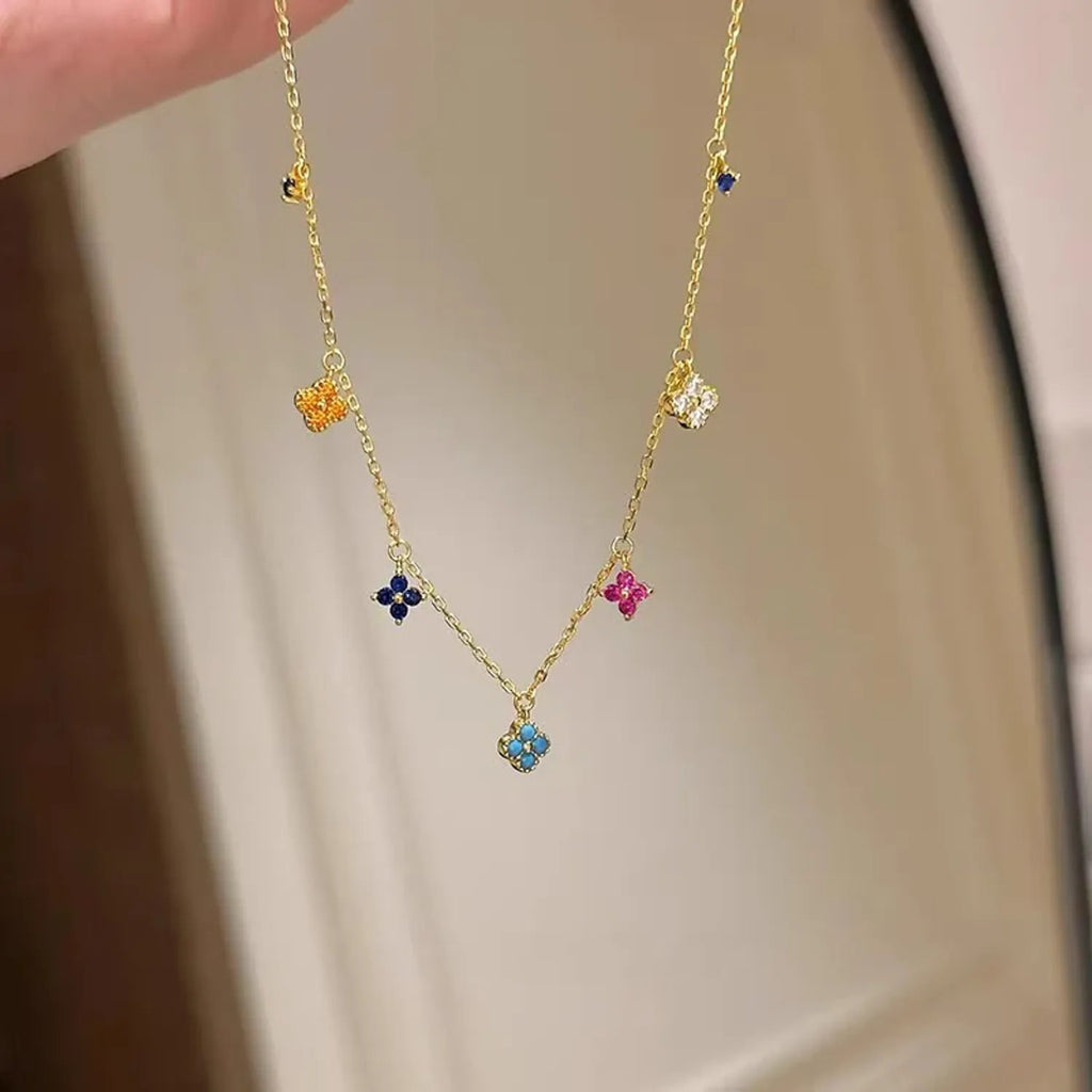 Colorful Four-Leaf Clover Gold-Finish Jewelry Set