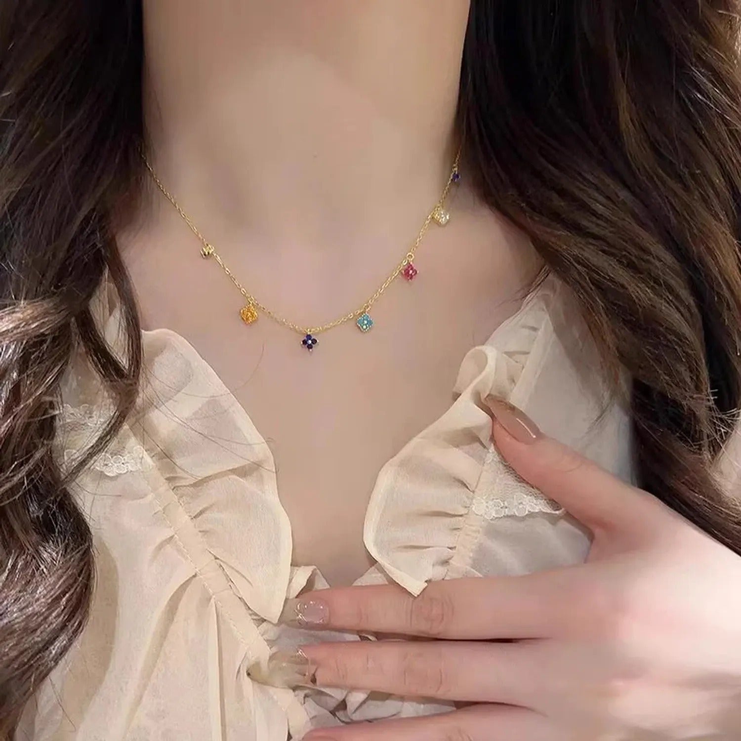Colorful Four-Leaf Clover Gold-Finish Jewelry Set
