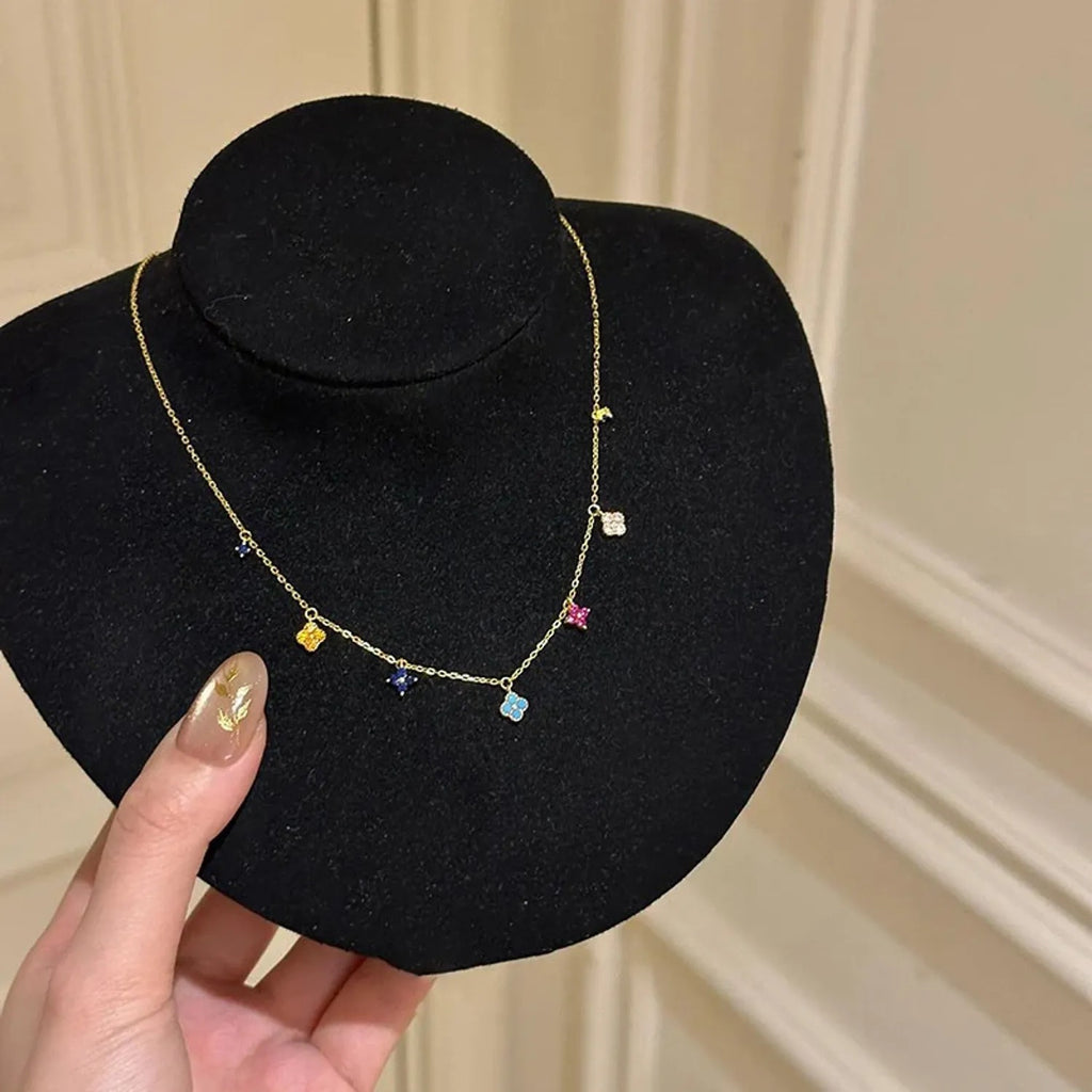 Colorful Four-Leaf Clover Gold-Finish Jewelry Set