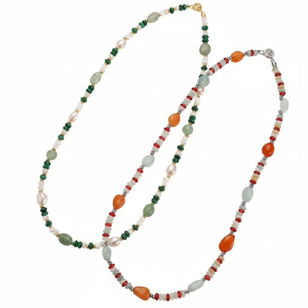 Colorful Natural Stone Snap Necklace & Bracelet