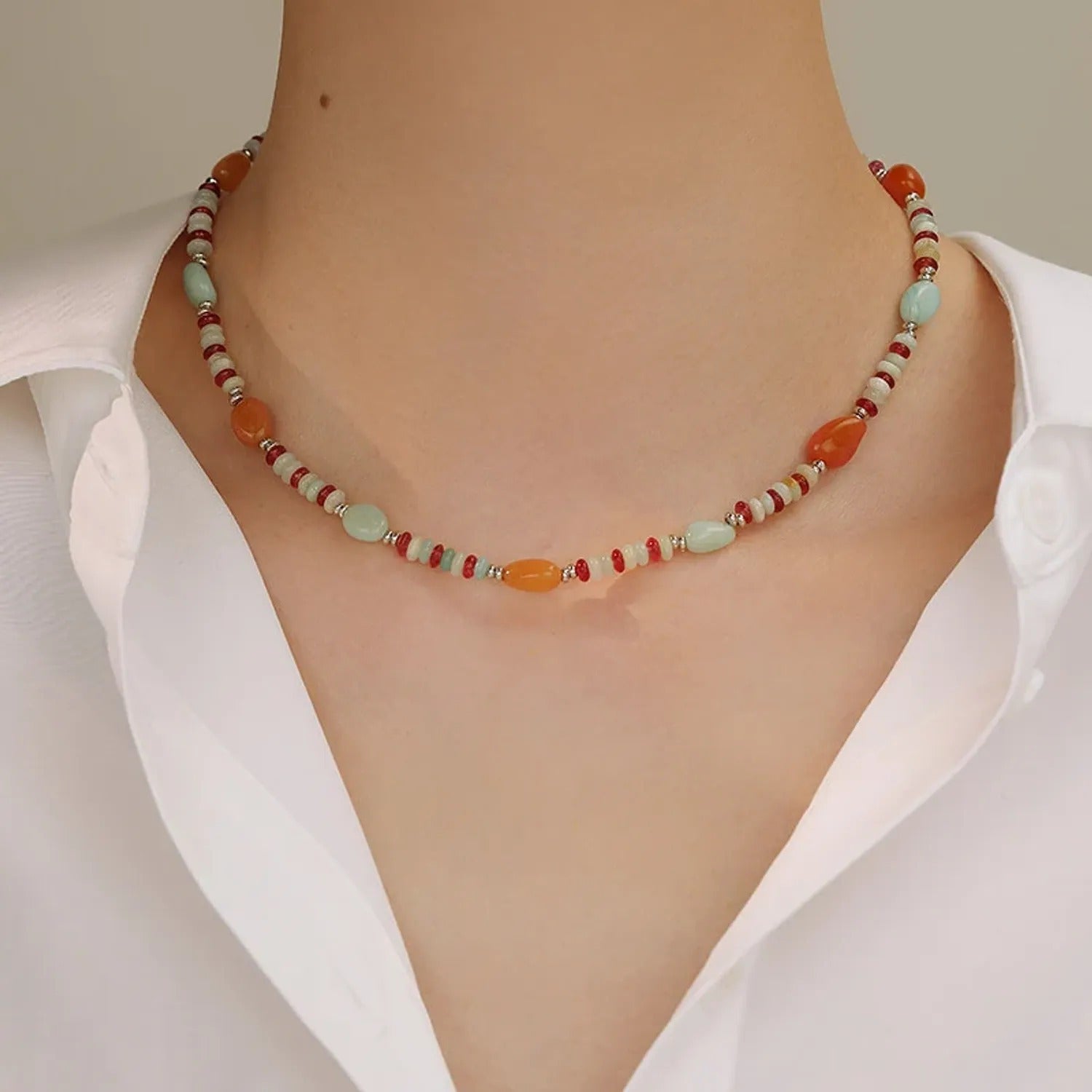 Colorful Natural Stone Snap Necklace & Bracelet