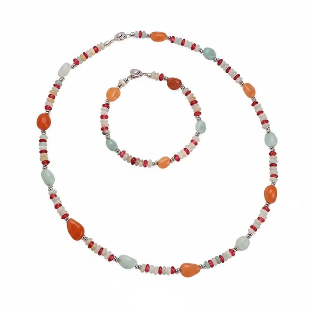 Colorful Natural Stone Snap Necklace & Bracelet