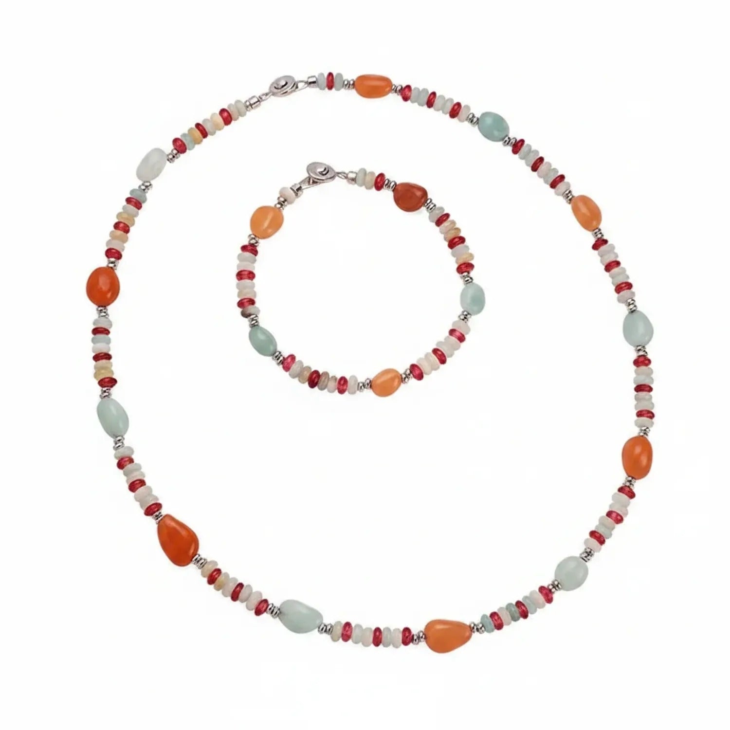 Colorful Natural Stone Snap Necklace & Bracelet