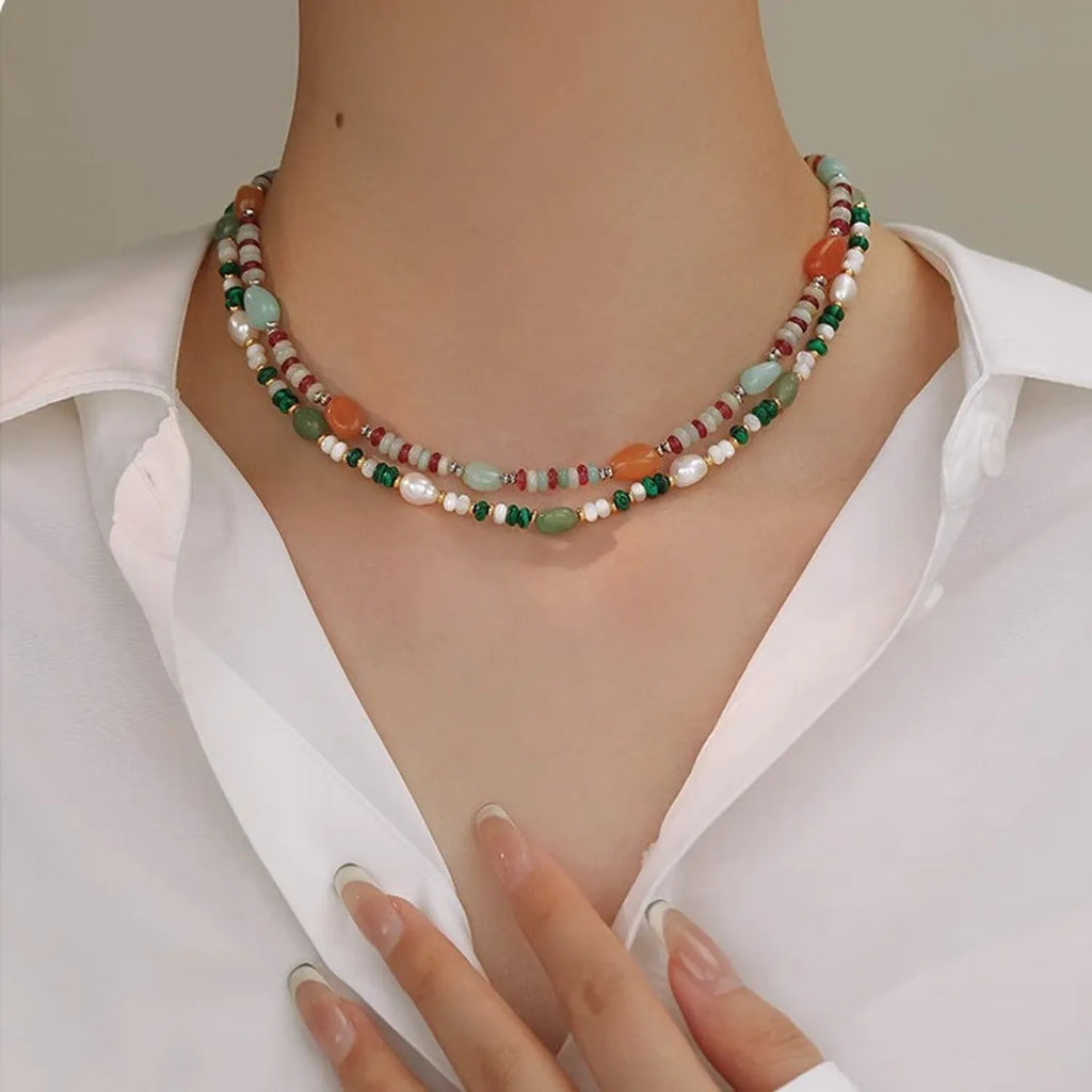 Colorful Natural Stone Snap Necklace & Bracelet
