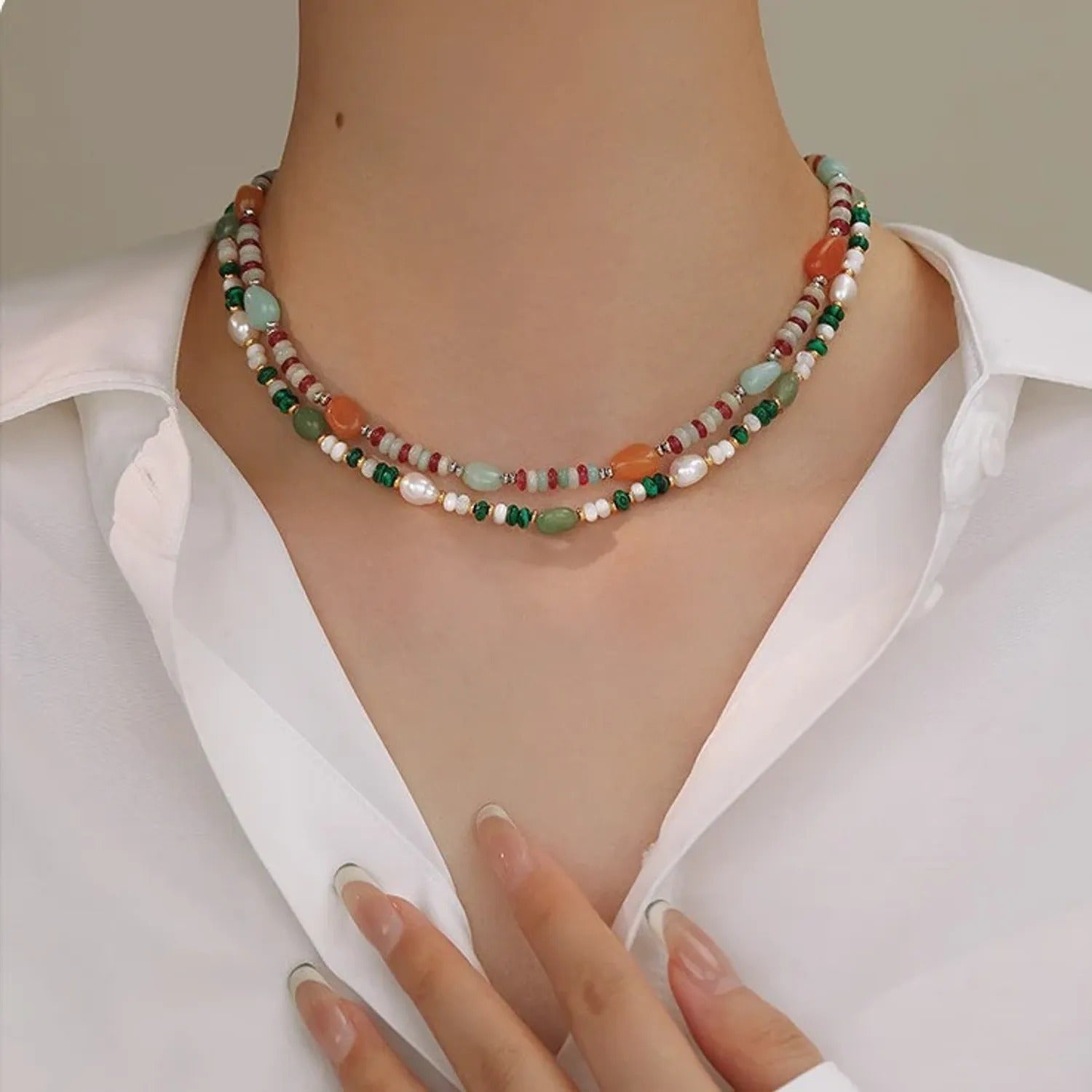 Colorful Natural Stone Snap Necklace & Bracelet
