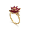 Copper Double-Layer Flower Open Ring with Zircon Stones