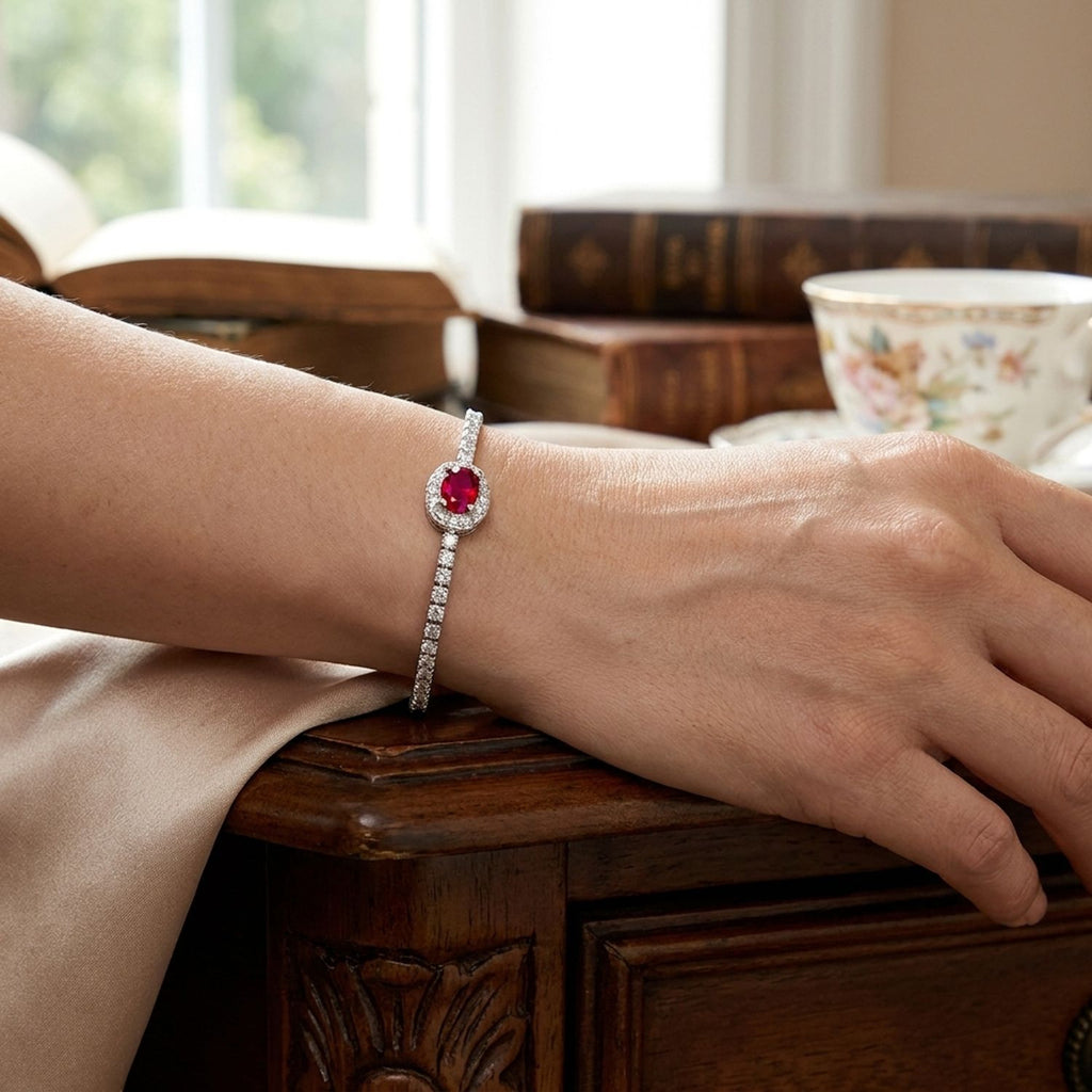 Created Ruby S925 Sterling Silver Vintage Bracelet for Women, Premium Red — lifestyle