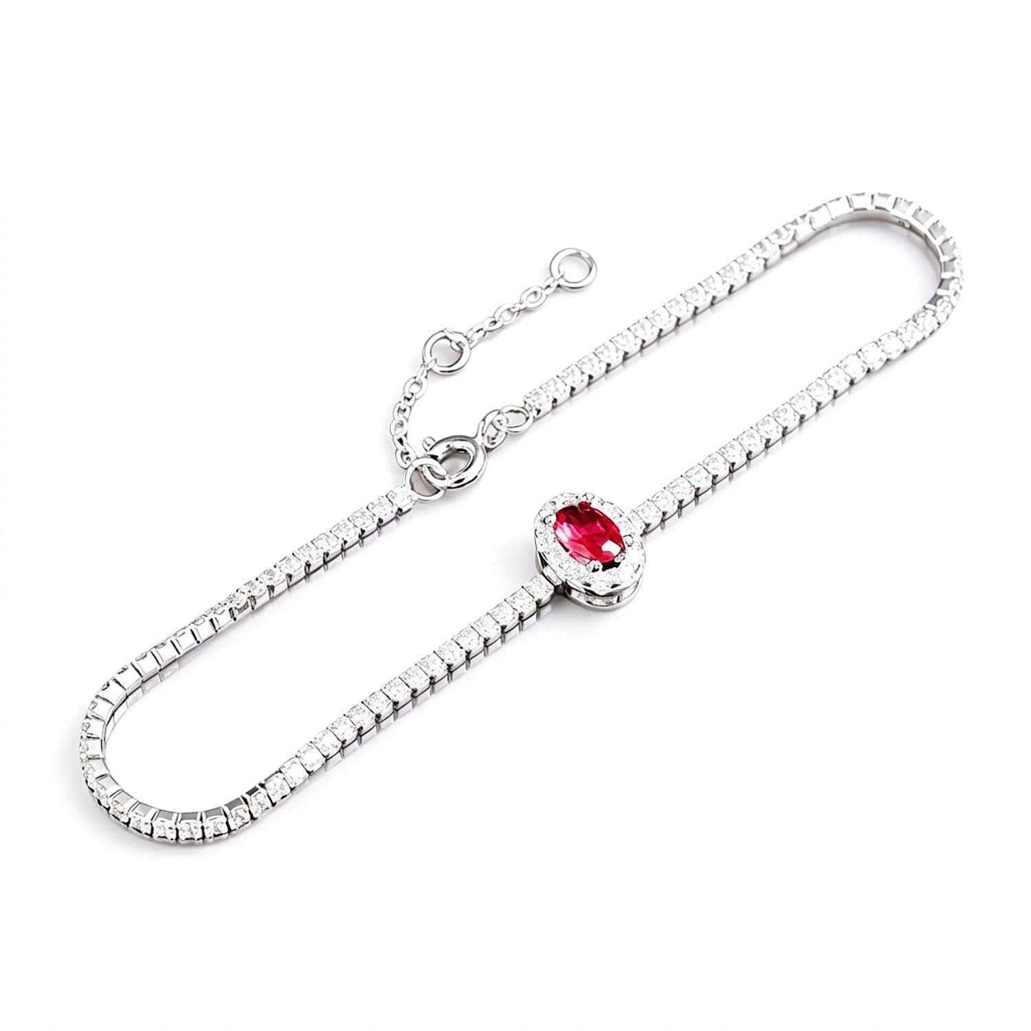 Created Ruby S925 Sterling Silver Vintage Bracelet for Women, Premium Red