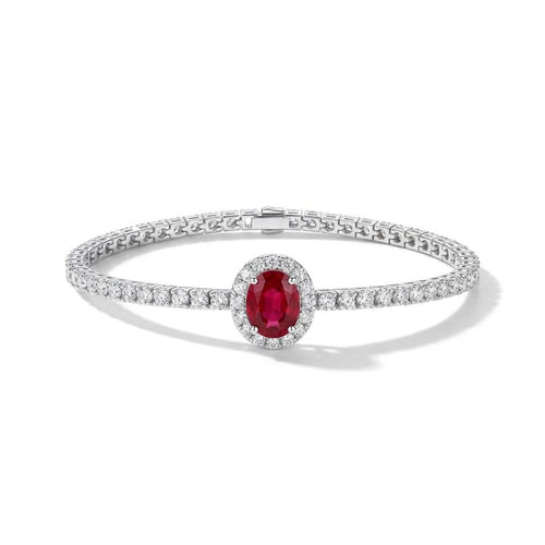 Created Ruby S925 Sterling Silver Vintage Bracelet for Women - Premium Red