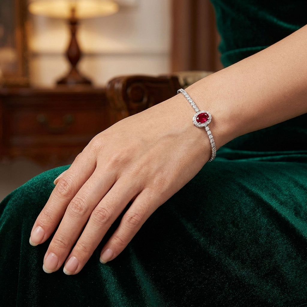 Created Ruby S925 Sterling Silver Vintage Bracelet for Women, Premium Red — lifestyle