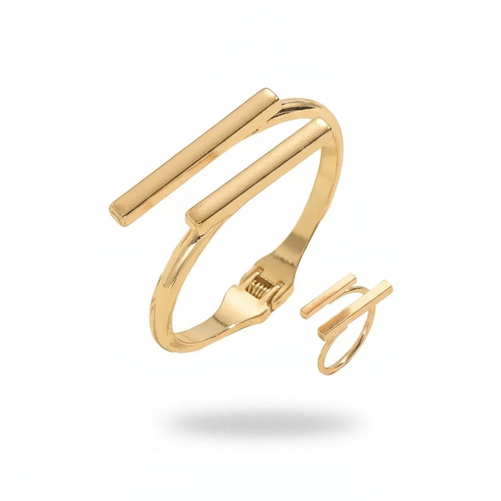 Cross-border European American Women Jewelry Set, Niche Smooth Surface Design Bangle & Light Luxury Ring, Premium Texture Versatile Wrist Finger Accessories