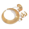 Cross-border European American Women Multi-Layer Metal Jewelry Set, Geometric Line Design Choker & Adjustable Open Bangle, Versatile Daily Wrist Neck Accessories
