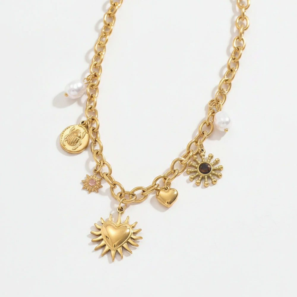 Cross-border European American Women Pendant Necklace, Niche Heart Shape Inlaid Faux Pearl & Rhinestone Design, Premium Versatile Daily Neck Jewelry For Ladies