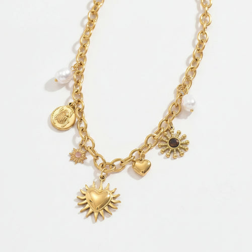 Cross-border European American Women Pendant Necklace, Niche Heart Shape Inlaid Faux Pearl & Rhinestone Design, Premium Versatile Daily Neck Jewelry For Ladies