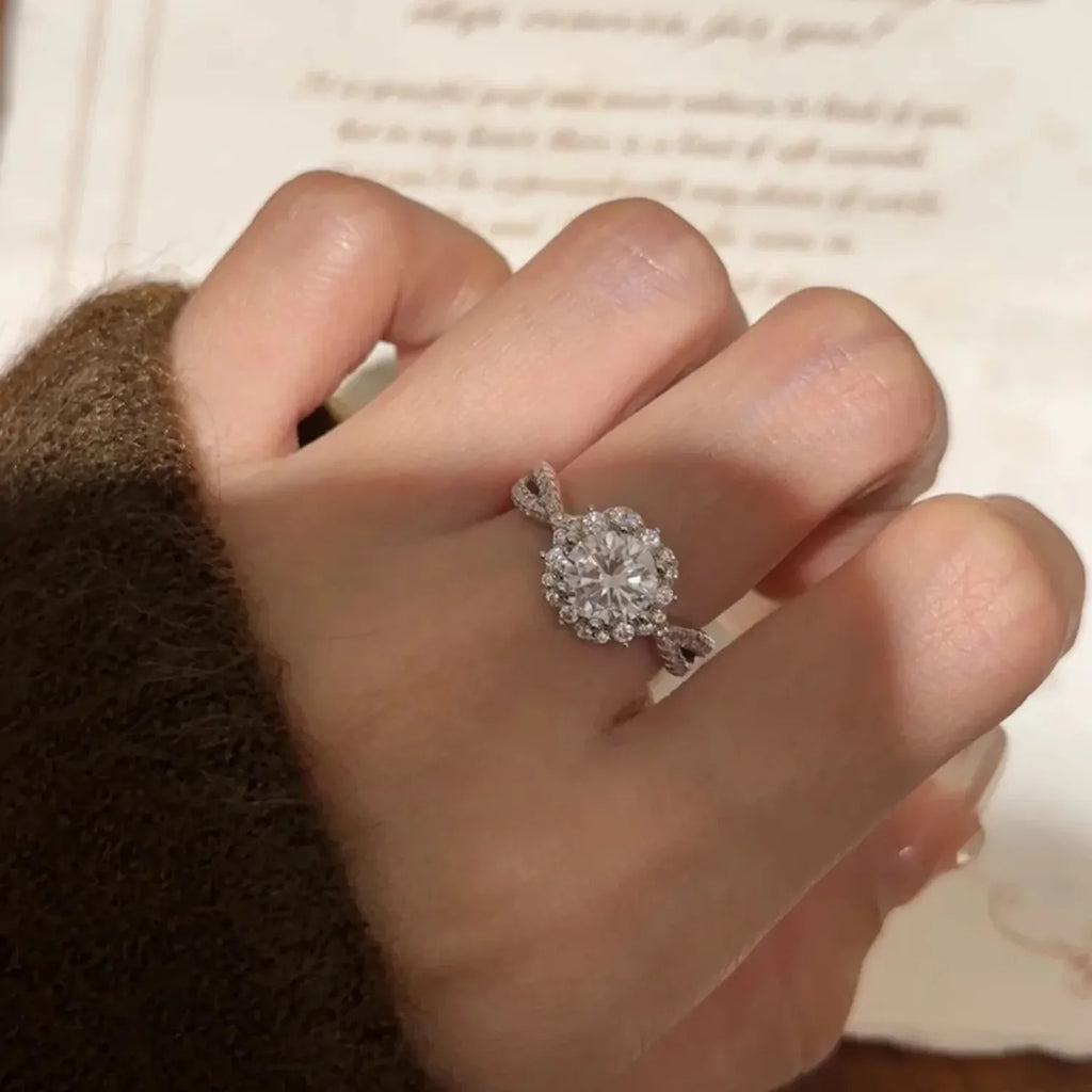 Crossed Lace Rhinestone Adjustable Open Ring